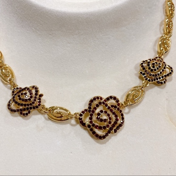 BURGUNDY Gold Rose Necklace Set - Picture 2 of 3